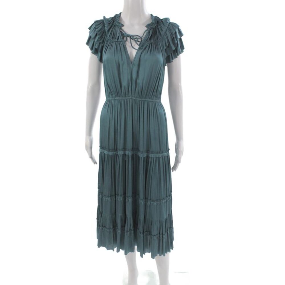 Reset Womens Green V-Neck Short Sleeve Maxi Dress Bohemian Size S